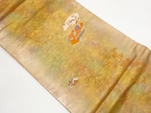 引箔扇に花々・枝葉模様織出し名古屋帯